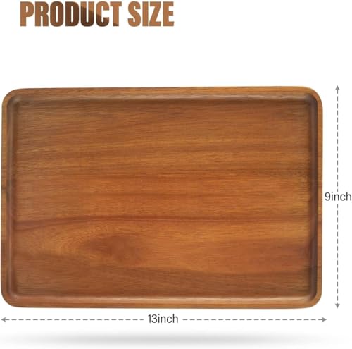 1 pcs 13"x 9" Solid Acacia Wood Serving Tray Rectangular Wooden Serving Platter Natural Wooden Board for Bar Coffee Party - size: 13x9 in
