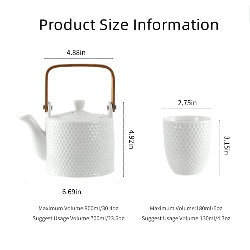 Japanese Tea Set with Teapot and Tea Cup Set for 4 (White) - color: White