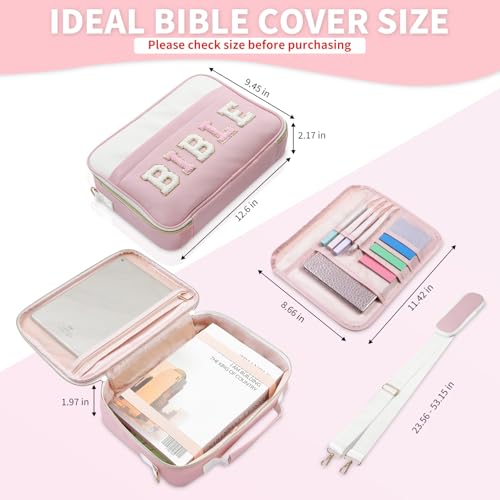KOPKOFT Bible Cover Case for Women, Large Chenille Letter Leather Bible Case with Bible Study Accessories, Bible Study Supplies Bible Journaling Kit, Christmas Christian Gift for Women Girls (Pink) - color: Pink