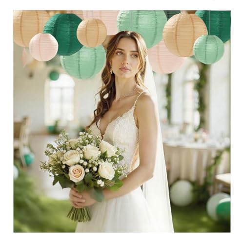 Sage Green Paper Lanterns Decorative 12pcs Party Hanging Decorations for Rustic Party Bridal Shower Wedding Baby Shower Graduation Anniversary Neutral Room Decor - color: Sage Green,forest Green,brown,ivory