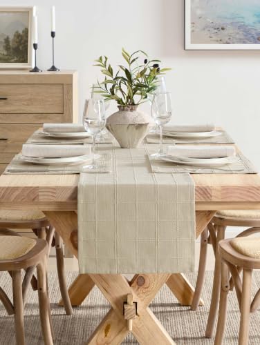 ZeeMart Linen Checked Farmhouse Placemats Set of 6, Oatmeal 13x19in - color: Oatmeal, size: Set of 6