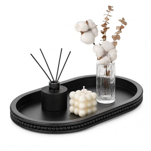 Hanobe Black Decorative Trays for Living Room Coffee Table, Beaded Edge - color: Black