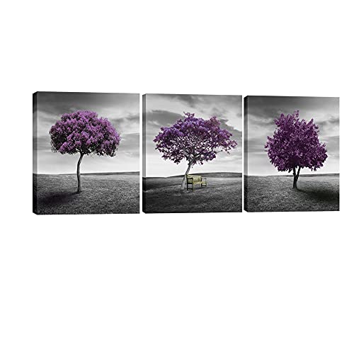 Pyradecor 3 Piece PURPLE TREES CANVAS PRINTS WALL ART Fall Forest Pictures Paintings for Living Room Bedroom Home Office Decorations Modern Stretched Landscape Artwork - size: 12 x 12 inch x 3 pcs (30 x 30 cm x 3 pcs)