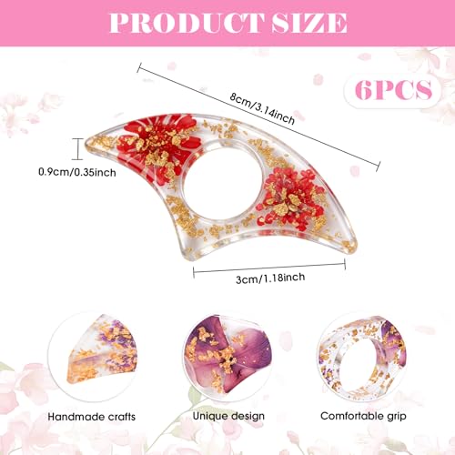 Dried Flower Resin Bookmarks, Transparent Thumb Book Page Holder with Gold Flakes, 6 Pack Reading Accessories Gift for Teachers Students