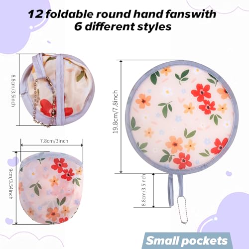 12Pcs Floral Round Foldable Hand Fan Japanese Foldable Fan Style Handheld Compact Cooling Fans,Round Folding Fan for Outdoor Games,Xmas Decoration,Festival,Party Favors,Travel,Events - color: 12Pcs Flower