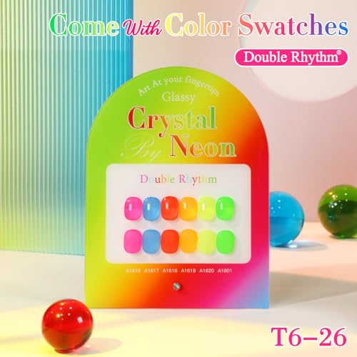 Double Rhythm 6 Pcs 15 ML Gel Polish Set Same Color Same Bottle Soak Off Gel Polish Kit Nail Art Manicure Salon DIY at Home for Women (Jelly Neon Pink Blue Red Green-T6-26) - color: Crystal Neon
