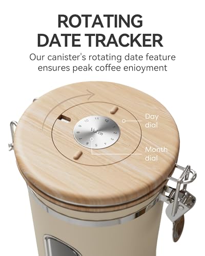 Veken Coffee Canister with Window, Airtight Stainless Steel Container, 22OZ - color: Cream, size: 22 oz