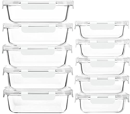 M MCIRCO 10 Pack Glass Food Storage Containers with Lids, White - color: white