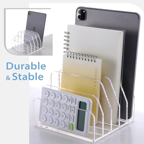 SANRUI Acrylic Bill Letter Organizer Holder for Desk, Clear 5 Compartments - size: 5 Laddered Compartments