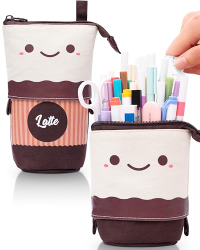Sooez Standing Pencil Case, Cute Stand up Pencil Pouch, Telescopic Pen Bag - color: Brown Coffee
