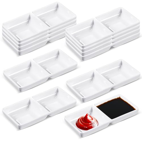 Gejoy 12 Pcs Dual Dipping Sauce Bowls Soy Sauce Dish Bowls, White - color: White