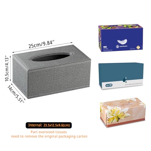Linen Tissue Box Cover Rectangle,Aesthetic Facial Tissue Cube Box Holder - color: Grey Cloth