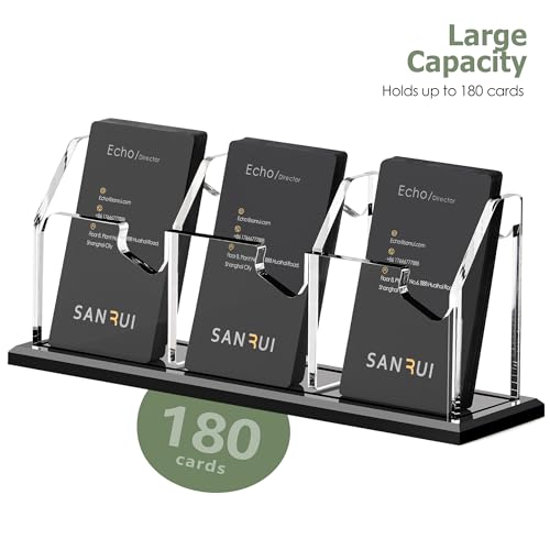 SANRUI Black Vertical Business Card Holder for Desk 3 Slot Clear Acrylic
