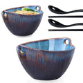 Ceramic Ramen Bowl with Chopsticks and Spoons Set, 6.7 Inch Noodle Bowl Set for Pho Udon Soba, Set of 2 (Sky Blue) - color: Sky Blue