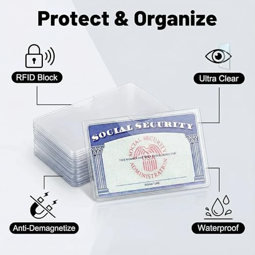 15 Pack Social Security Card Protector Sleeves, Ultra Clear Card Storage Holders Durable Waterproof for Credit Cards, Debit, Index Card, Bus Pass, Membership Cards – Clear Protective Case