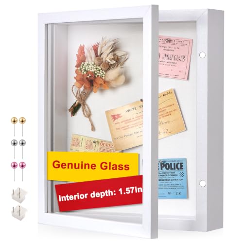 8x10 White Deep Shadow Box Picture Frame with HD Clear Glass - color: White, size: 8x10