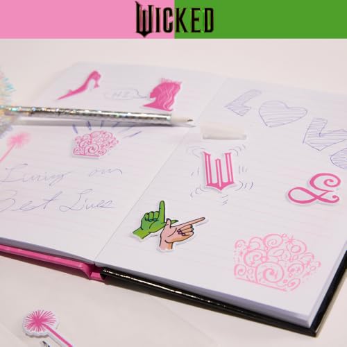 Innovative Designs Wicked Journal Set with Pen & Puffy Sticker Sheet, 5 x 7 Hardcover Lined Notebook, Glinda Journal