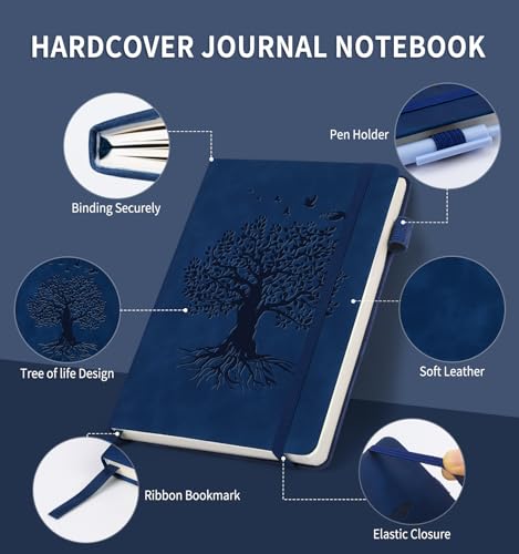 6 Pack Lined Journal Notebook for Women Men, A5 Hardcover Leather Journals - color: A-Tree-Dark Blue, size: 6 Pack-A5（5.8"×8.3"）