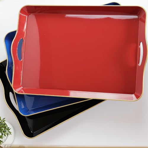 Spsyrine Large Red Decorative Tray, Elegant Plastic Serving Tray with Handles, Coffee Table Tray for Ottoman, Living Room, Home Decor 17.3"*11.8"*2" - color: Red