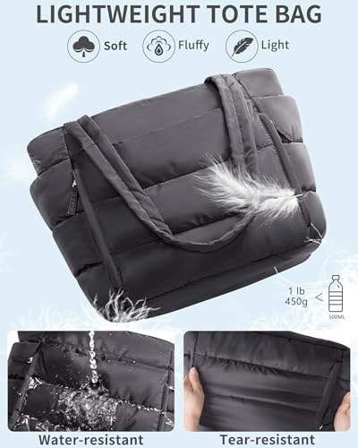 Bagstellar Puffer Tote Bag for Women, Lightweight Puffy Travel Gym Work Bag - color: Charcoal Grey