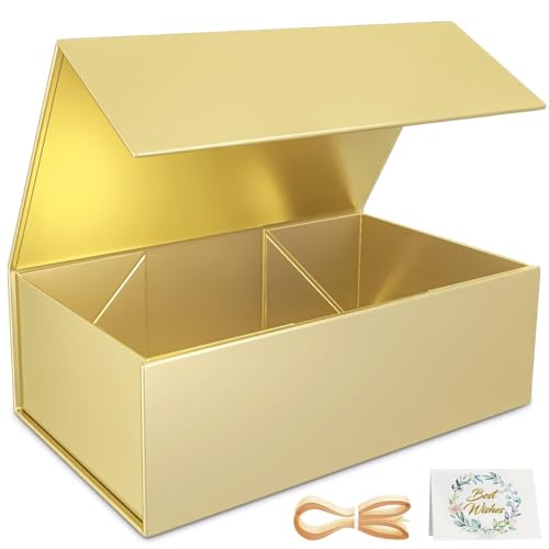 RYDDOY Gold Gift Box, 13.8x9.5x4.3'' Large Gift Boxes with Lids - color: Gold, size: 13.8 x 9.5 x 4.3 Inch