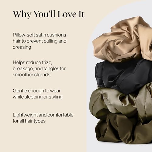 Kitsch Pillow Satin Scrunchies for Women - Black, 4pcs - color: Black (4 pcs)