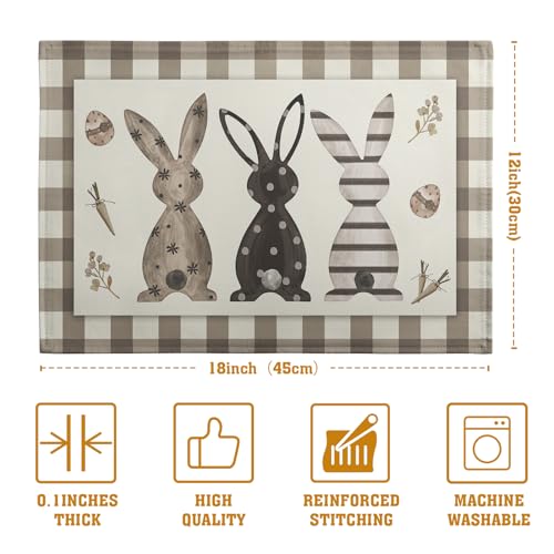 Easter Bunny Buffalo Plaid Placemats Set of 4 Rabbit Spring Egg Dining Table Placemats 12x18 Inch Check Brown White Heat Resistant Washable Table Mats for Kitchen Dining Holiday Indoor - color: Easter Plaid Rabbit