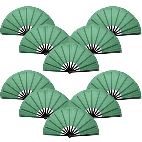 QIRMIZI 10PCS Large Folding Hand Rave Fan - Popping Fan Clacking Fans for Chinese Kung Fu, Tai Chi, Dance, Music Festivals,Carnivals, Weddings, EDM Events, Parties & Decorations,Green - color: Green