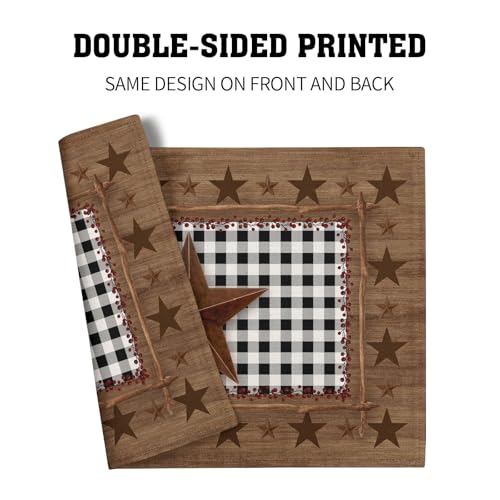Western Texas Star Placemats for Dining Table Set of 4，Buffalo Plaid Country Wooden Plank Table Mats 18 x12 Inch Non-Slip Dining Table Place Mats for Party Kitchen Indoor Decor - color: Brown Western Texas Star