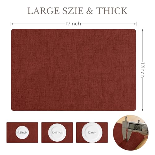 Romanstile Faux Leather Vinyl Placemats Set of 6, Red - color: Red