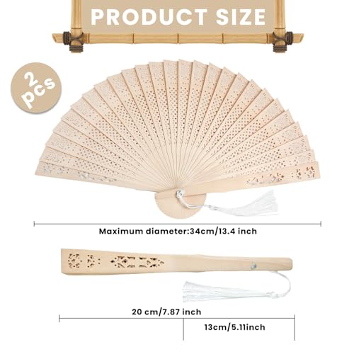 2Pcs Folding Fans for Women,Wooden Handheld Fans with Tassels,Foldable Vintage Chinese Fan Handheld Foldable Fans for Party Festival Wedding - color: brown