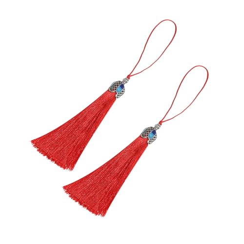 20pcs 16cm/6.3inches Vintage Silver Color Bookmark Tassels Silky Handmade Soft Craft Tassels with Loops for Bookmarks, Crafts and Jewelry Making (Red) - color: Red