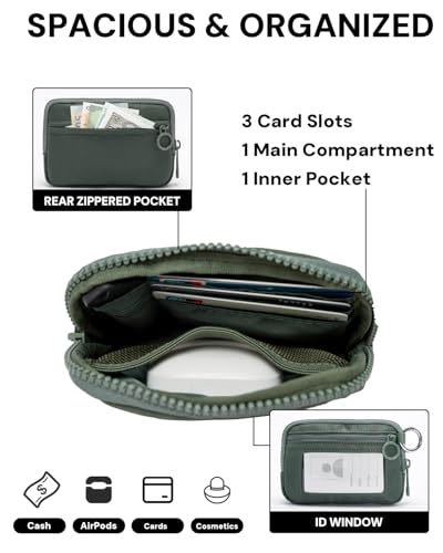 Wristlet Wallet for Women with Clear ID Window, Zip Coin Purse and Keychain - color: Green