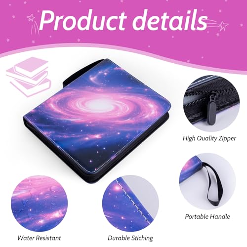 Xixter 9 Pocket Card Binder with Zipper, Pu Trading Card Binder, Holds 900 Cards, Includes 50 Double-Sided Removable Cards Sleeves, Fit for Collection, Mtg, Tcg, and Sports (Pink Purple)