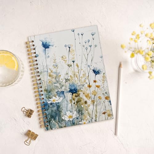 MOFUYU Vintage Wildflower Spiral Notebook,Floral Cottagecore Notebook - color: white(Flower)