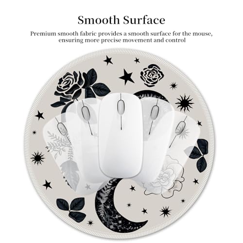 Hancynir Goth Moon Floral Round Mouse Pad, Small Mousepad for Office Desk - color: Moon Floral