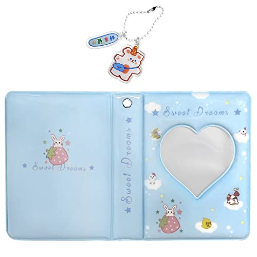 3 Inch Mini Photo Album, Heart Hollow Card Binder Photo Card Holder with Pendant 40 Pockets (blue strawberry) - style: blue strawberry
