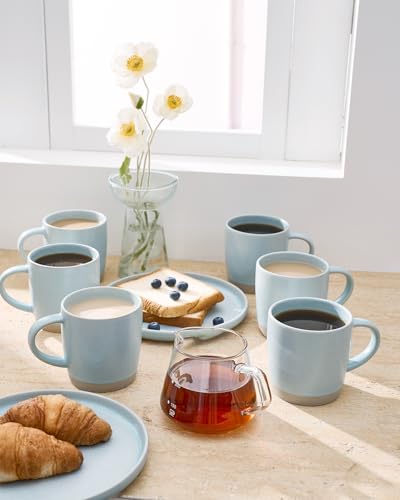 famiware Coffee Mugs Set of 6, Milkyway 13 oz Ceramic Cup Set with Handle - color: Milkyway-Light Blue, size: 6 Count (Pack of 1)