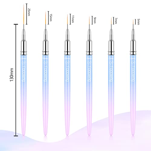 Liner Brush for Nails, 6 Pcs Thin Nail Art Brushes - color: Blue2