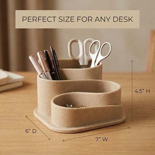 OAKOA Aesthetic Desk Organizer - Modern Desk Accessories - Boho Pen Holder - color: Beige