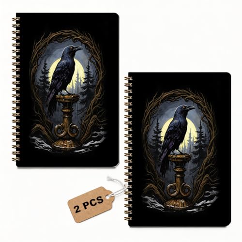 2 Pcs Gothic Crow Gifts A5 Spiral Notebook, 160 Pages Journal Notebook - color: Multicolour 0014
