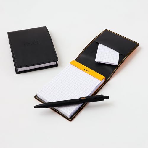 Rhodia Notepad with Cover No.12 (3.3 x 4.7 inches (8.5 x 12 cm), PU Leather, Black (Block Rodia No.12, Orange Included/80 Sheets, 5 mm Grid) RHODIA cf12pucvbk - size: 8.5×12cm, style: black