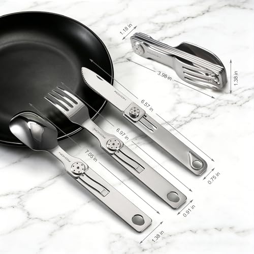 ROXON 3-in-1 Camping Utensils Set with Case (Knife, Spoon, Fork) Silver - color: Silver