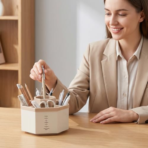 Jekelife 360 Degree Rotating Pen Holder,5-Compartment Desk Organizer,Pink - color: Pink, size: B