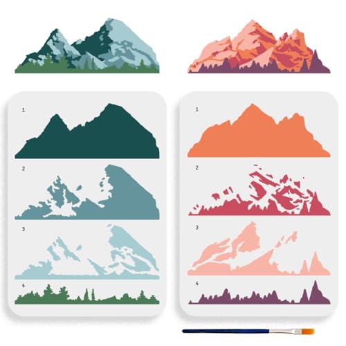MAYJOYDIY 2pcs Layered Mountain Stencil Paint Brush Included 11.7×8.3inch - color: Layered Mountain