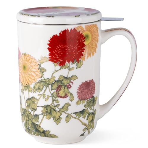 AmorArc Tea Cup With Infuser and Lid, 18oz Loose Leaf Tea Mug With Steeper - color: Colorful Mums