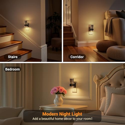 JandCase Night Lights Plug into Wall, 2 Pack Automatic LED Night Light - color: Black Ring-3000K, size: 2 Pack