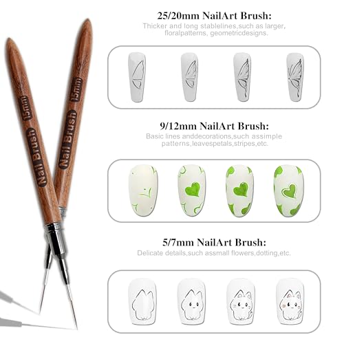 Nail Art Liner Brushes, Natural Color, 5Pcs Wooden - color: Wood