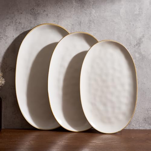 famiware Serving Platters Set of 3 Sizes - Oval, Matte White - color: Matte White