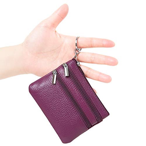 Women Genuine Leather Coin Purse Keychain Change Purse - color: Purple